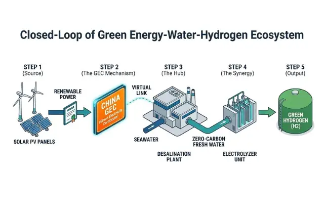 Integrated renewable energy solar desalination and green hydrogen production closed-loop system featuring China’s Green Certificate Growth