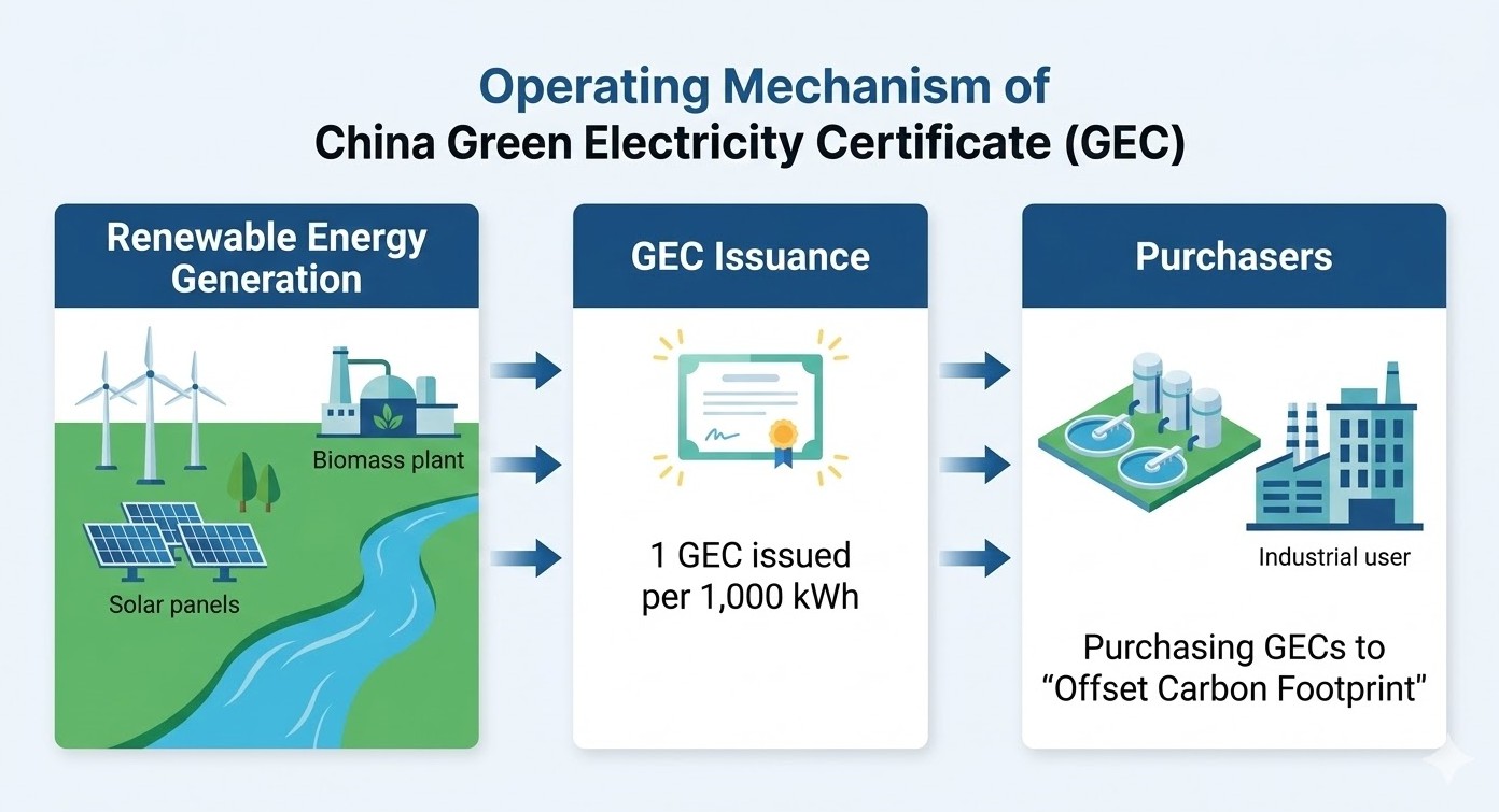 Operating mechanism of China's Green Electricity Certificate (GEC) system for sustainable water treatment facilities at WATERTECH CHINA