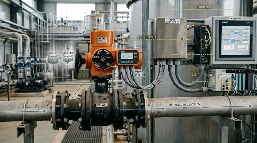 Automated valves controlling flow in a wastewater treatment facility